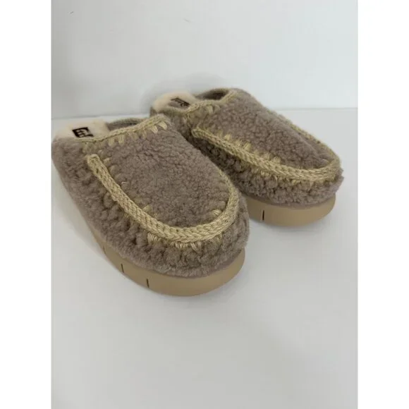 NEW Mou Bounce Curly Clog Slippers Gray Mule Shearling Size EU 40 US 9 9.5 - Picture 3 of 6